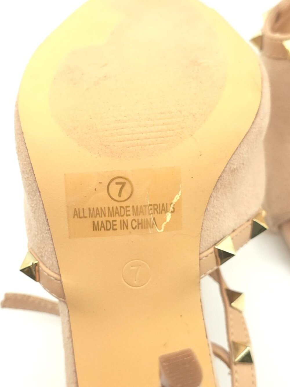 Olivia Ferguson Nude Suede Peep-Toe Studded Strappy Sandals Ankle Strap Women's - Picture 9 of 14